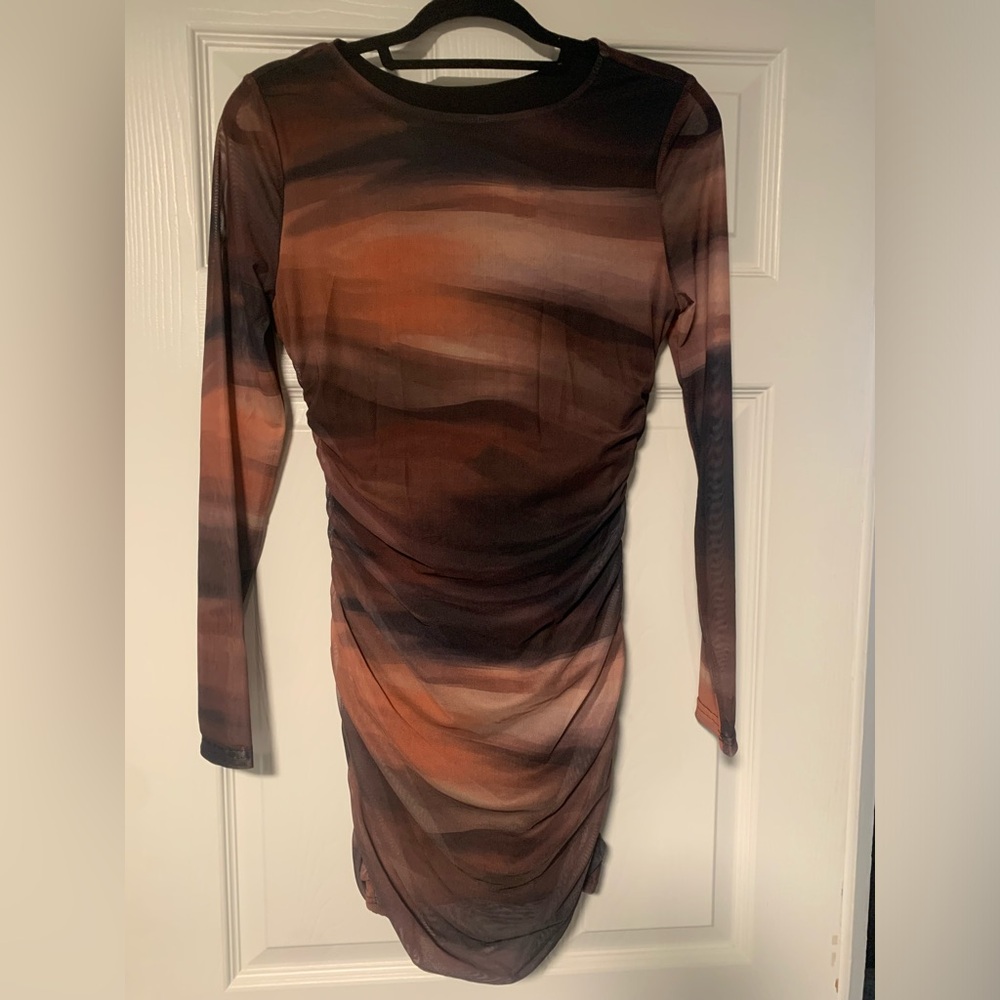 SHEIN Brown and Black Long Sleeve Dress